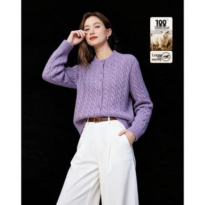 Demana 100% Merino Wool Stand Collar Cable Knit Cardigan