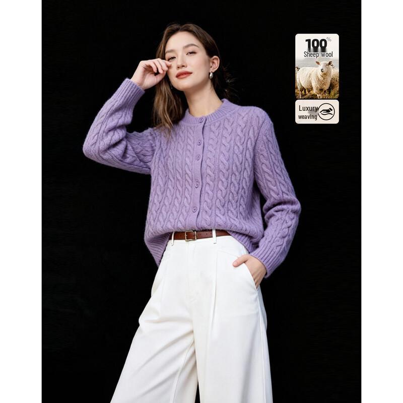 Demana 100% Merino Wool Stand Collar Cable Knit Cardigan S