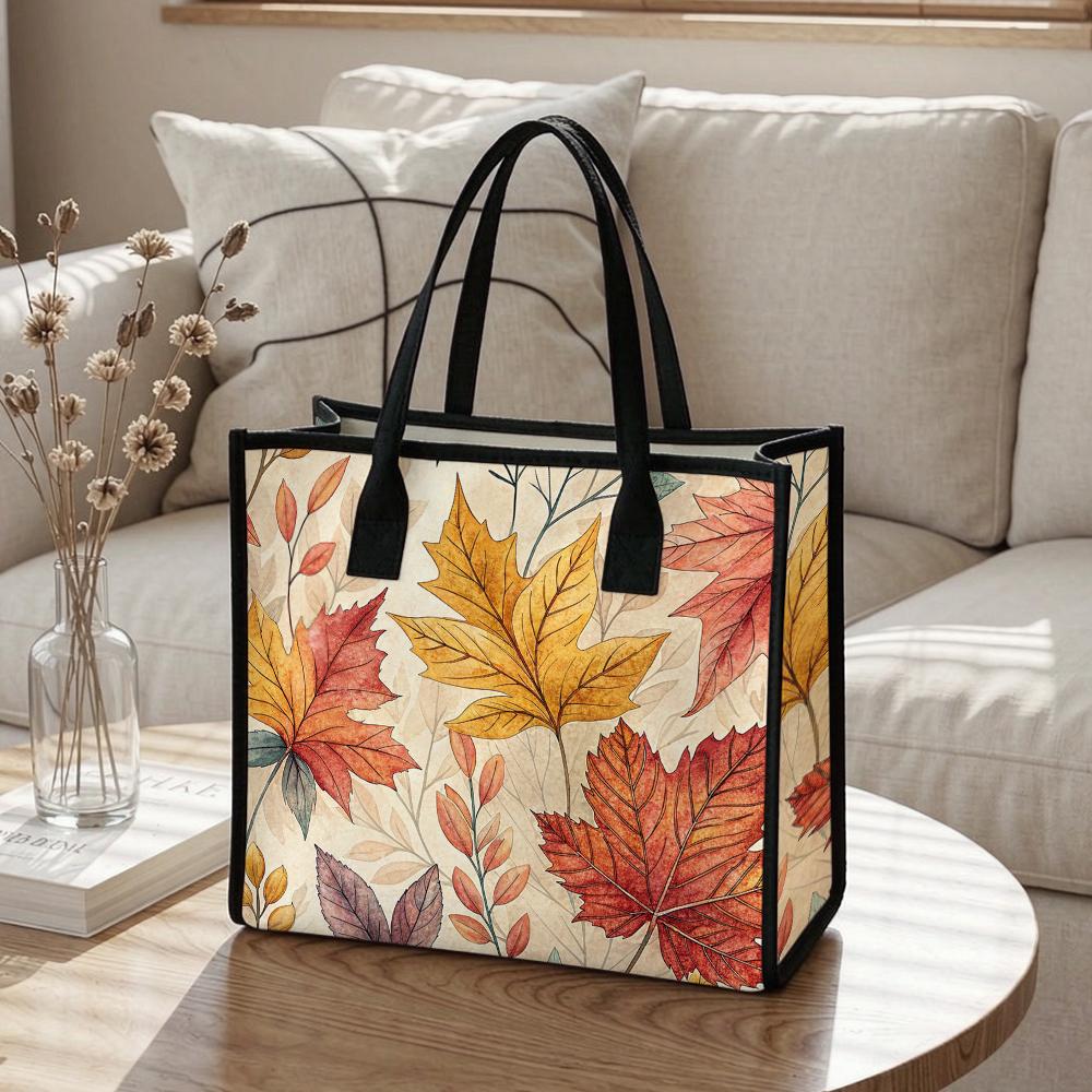Fall Maple Leaves Print Tote Bag Lightweight Daily Use Shoulder Handbag For Women Casual Shopping Carry Purse