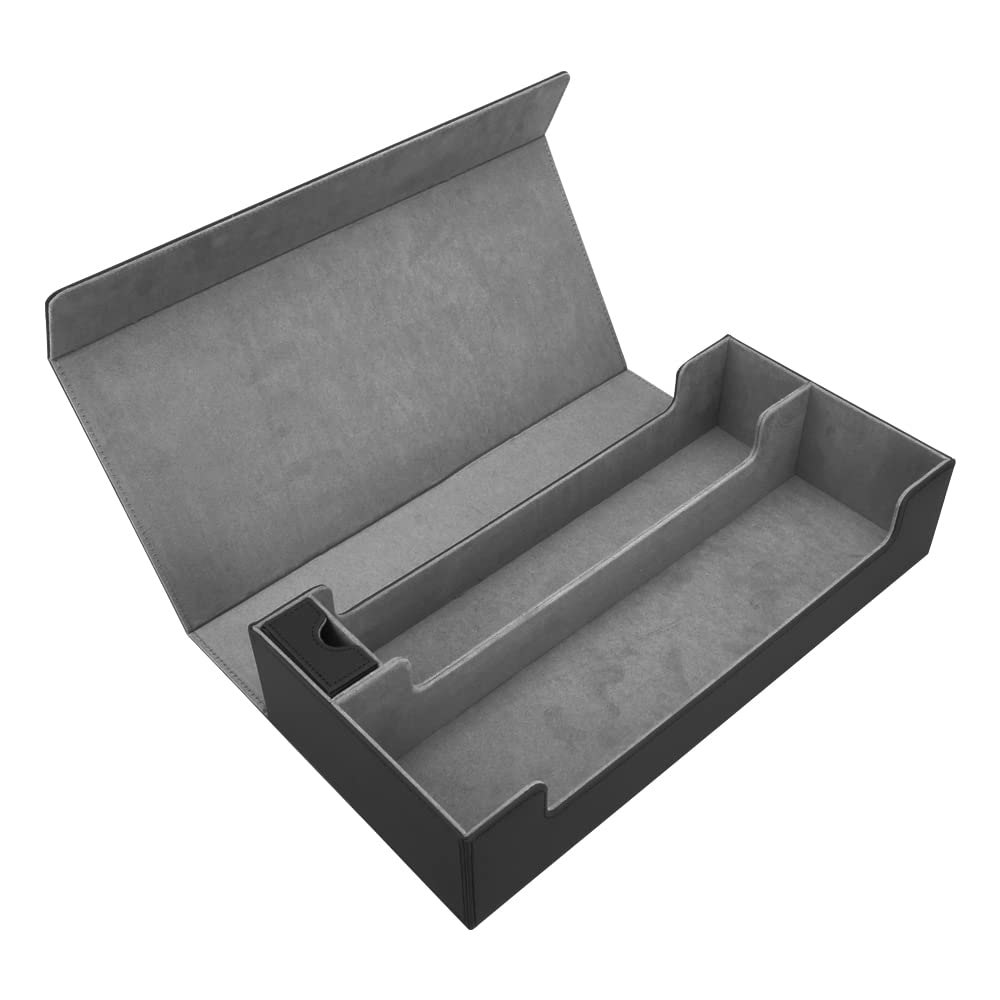 Trading Card Deck Case Storage Box Large Capacity PU Leather Storage Collection X (Black Gray)
