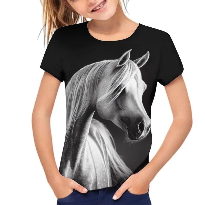 Dětské tričko Léto Dětský Roztomilý Styl se Zvířecím Potiskem Jednoduché Ležérní Kulatý Výstřih Pulovr Tričko s Krátkým Rukávem