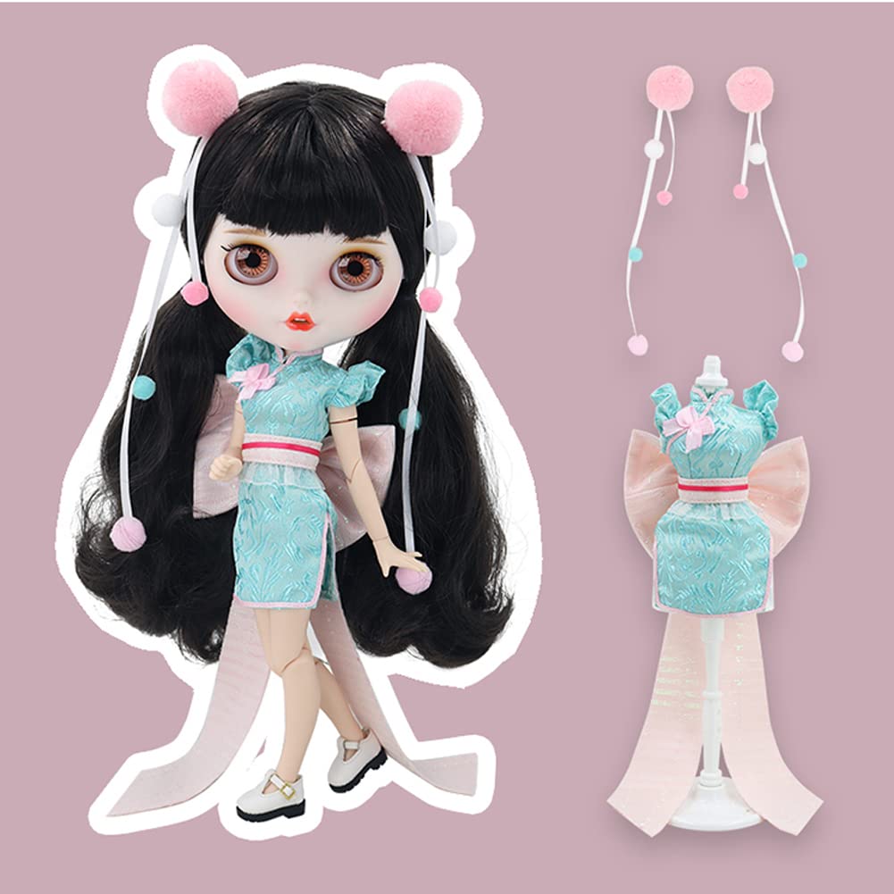 rakulifey Blythe clothes, dress, Neo Blythe costume, Chinese dress, outfit, ribbon, Obitsu 24 universal, hair accessory, 3-piece set