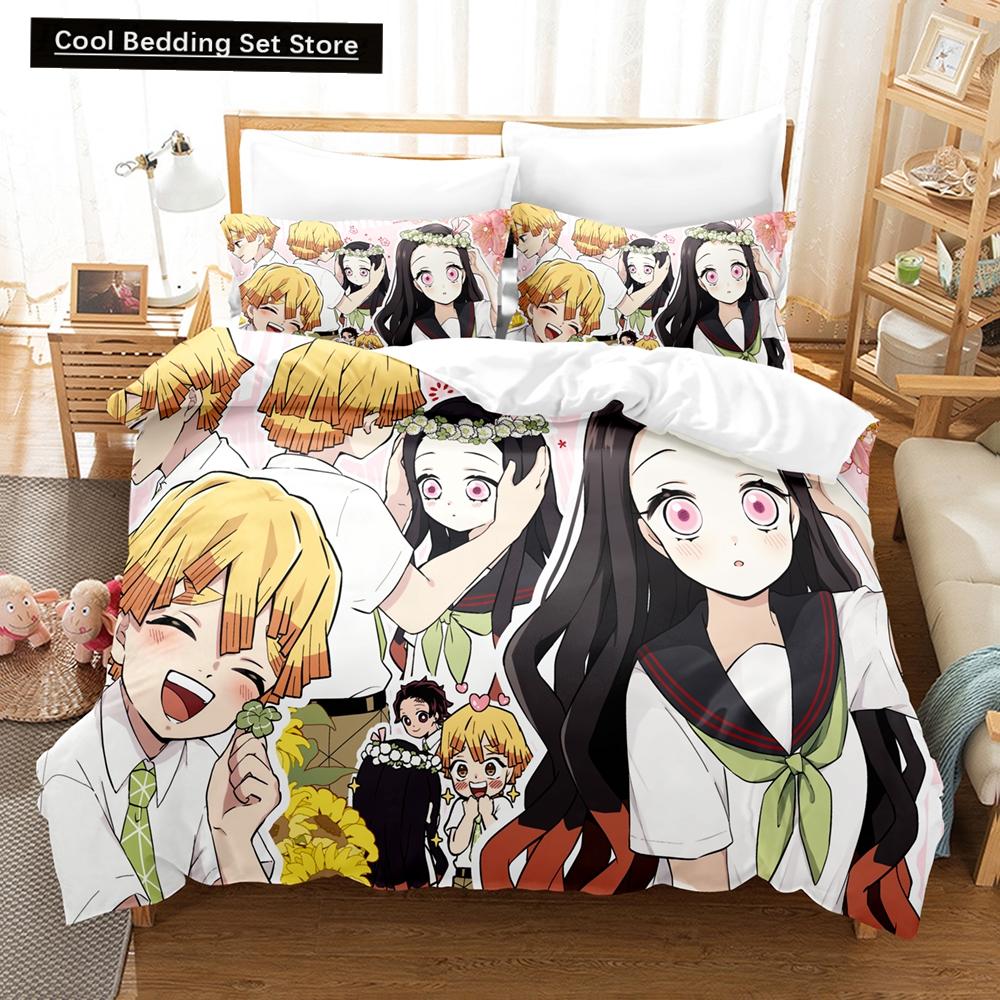 3D Anime Kawaii Tjejer Ur bladet Sängkläder Påslakanset Med Örngott Twin Full Queen King Sängkläder Sänglinne