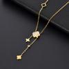 Elegant Gold Titanium Steel Women's Necklace with White Shell, Zircon, and Monogram Tassel