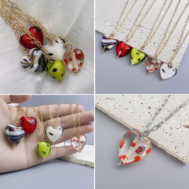 Delicate Glass Pendant Charm Choker Necklace Elegant Collar Chain Fashionable Neckwear Gift Jewelry for Girls Lady