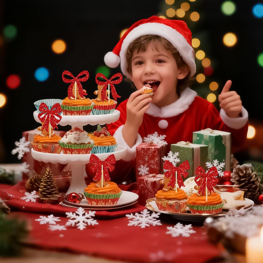 Cupcake Decorations 24 Pieces Decor Christmas Cupcake Toppers Decor For Home Event Family Celebration Party Table Gathering