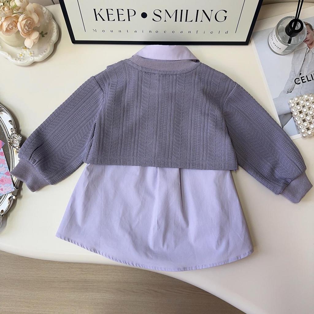 Girls' Autumn & Spring Shawl Coat and Sleeveless Dress Set