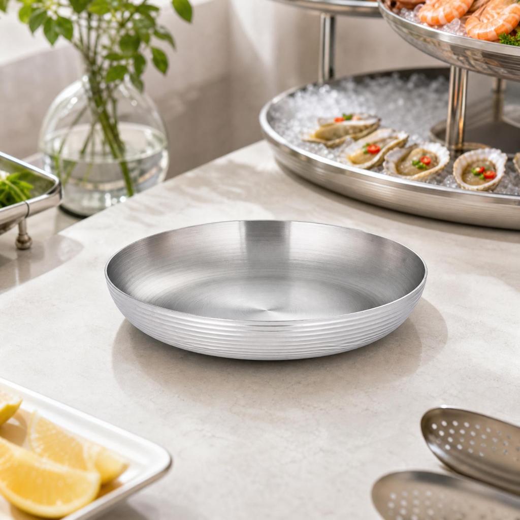 ThreeTier Seafood Serving Stand Raised Rim with Round Trays Ribbed Exterior
