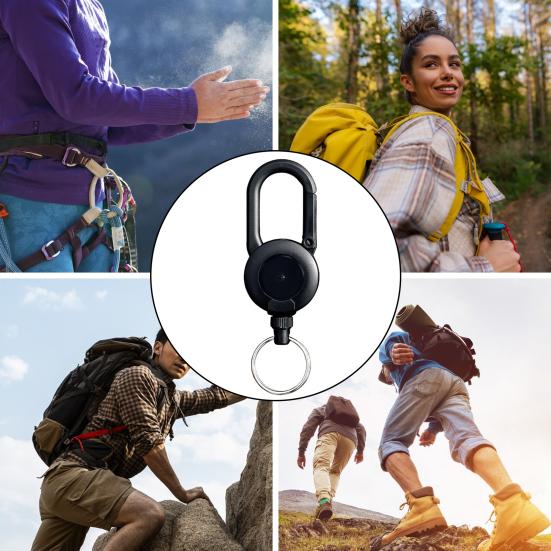 Retractable Keychain with Steel Wire Rope Carabiner Badge Reel Holder Clip Key Ring Heavy Duty Outdoor Camping Climbing Anti-lost Buckle