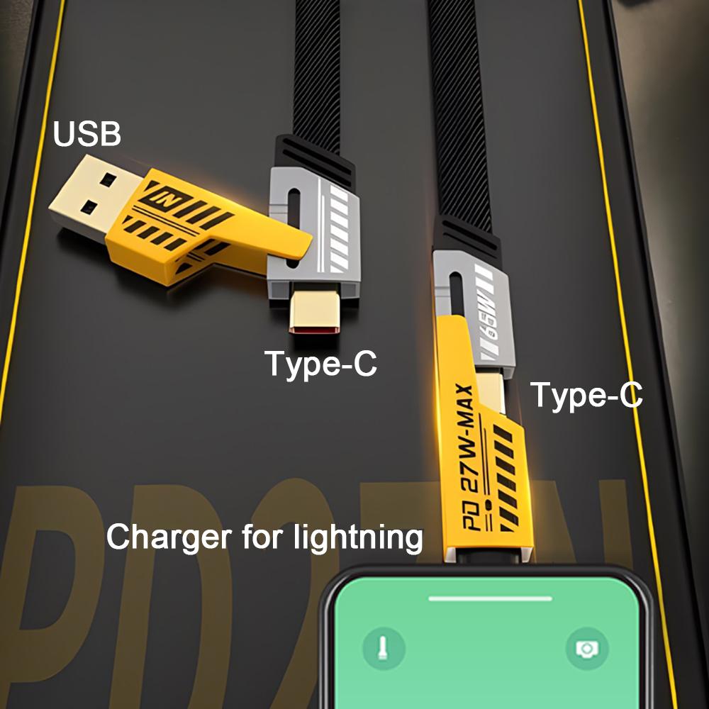 4 In 1 PD 100W USB Cable Type C Dual Connector Lighting Mecha Style Fast Charging USB C Cable For iPhone 15 Samsung Xiaomi