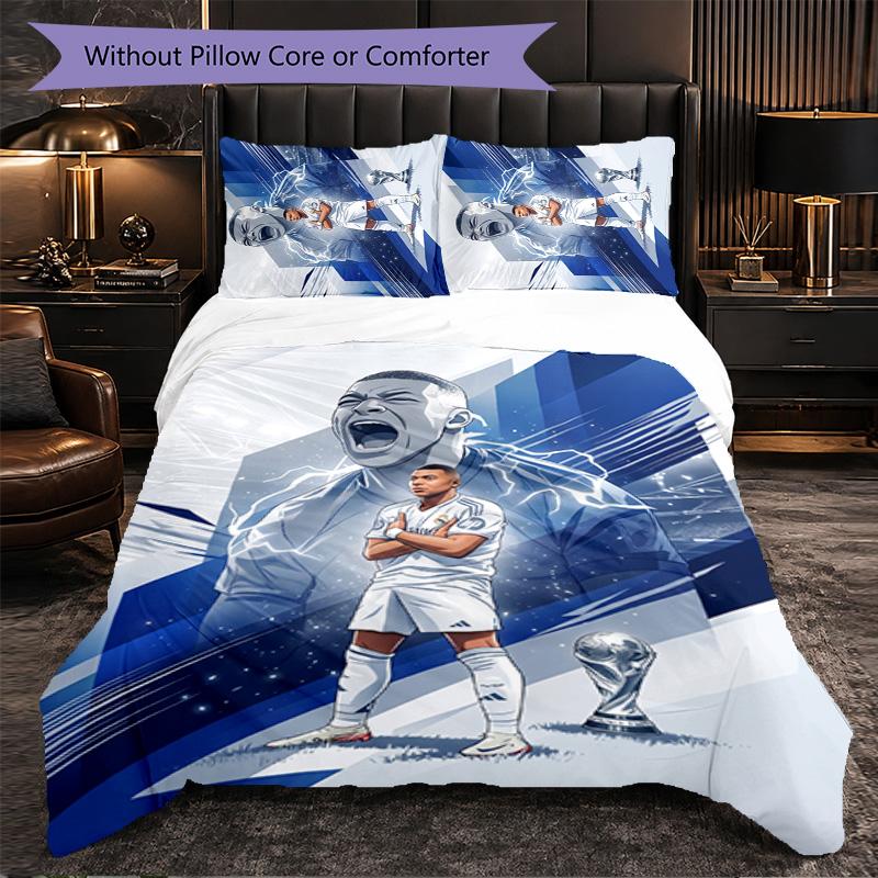 Biancheria da Letto a Tema Kylian Mbappe Set 3 Pezzi Copripiumino Biancheria da Letto Decorativa Per Camera da Teen Decorazione per la Casa