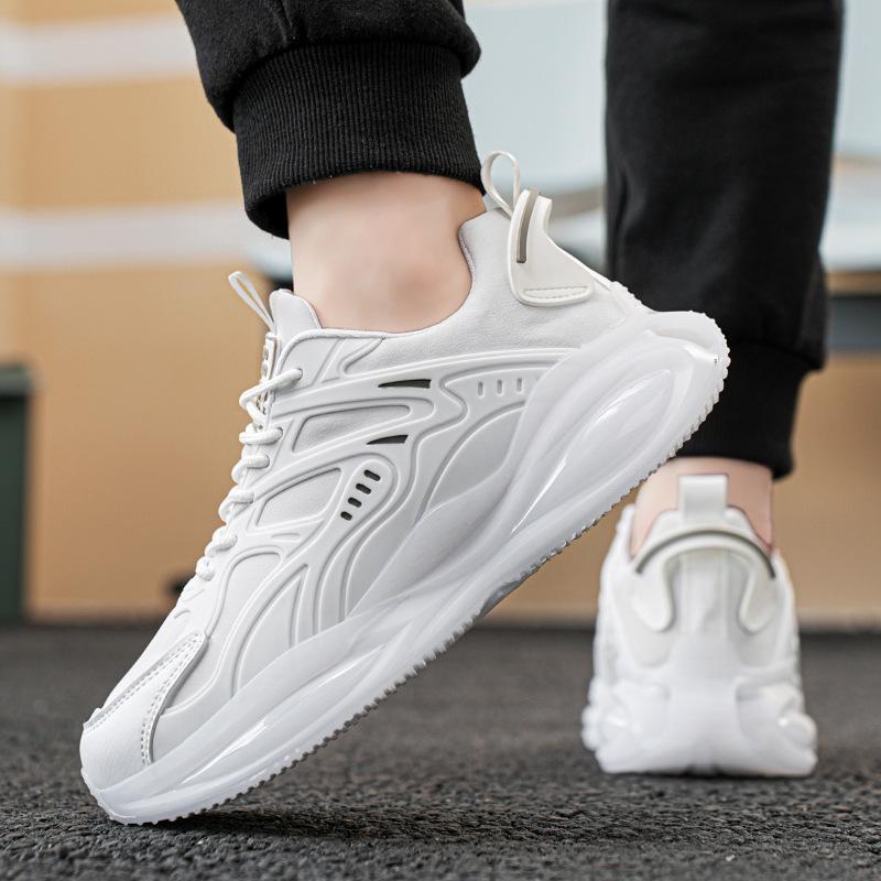 Large size leather surface TPU men's shoes popcorn air cushion soft sole sports shoes breathable thick sole men's casual shoes