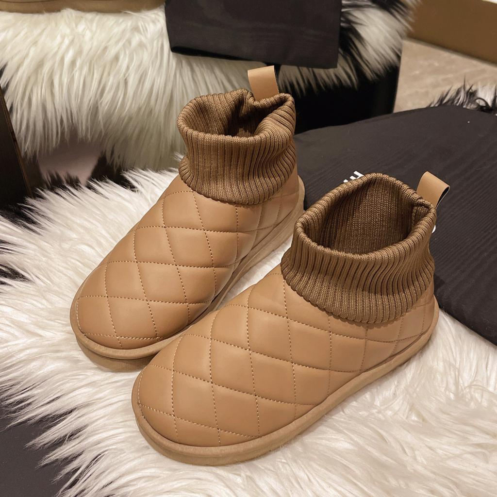 Snow Boots Women's Winter 2025 New Velvet Warm Elastic Women's Medium Boots White Short Bread Cotton Shoes
