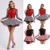 Womens Sequins Racer Dress Checkerboard Pattern Long Sleeve Tulle Skirt Shorts Included Driving Dress Costume