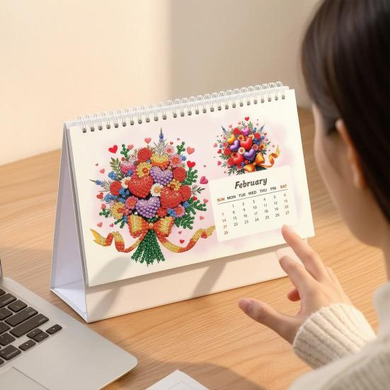 Sada stolního kalendáře Diamond Art, Kreativní sada kalendáře Diamond Art na rok 2027, 12 měsíčních kalendářů od ledna do prosince, Samostatně vyráběný stolní kalendář pro dekoraci domácí kanceláře