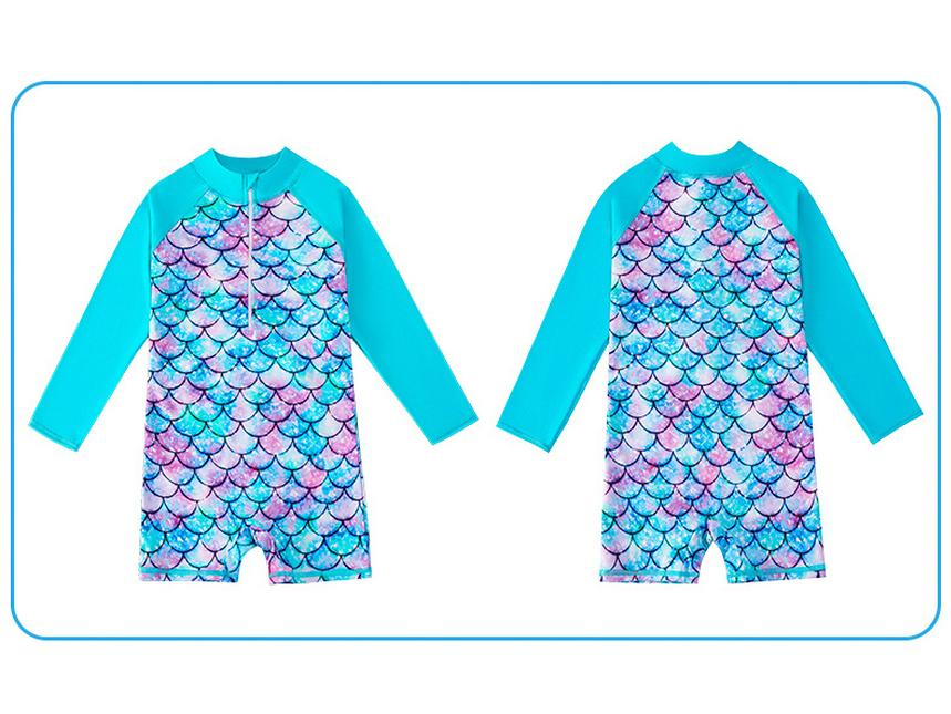 Long Sleeve Mermaid One-Piece Girls' Swimsuit with Sun Protection