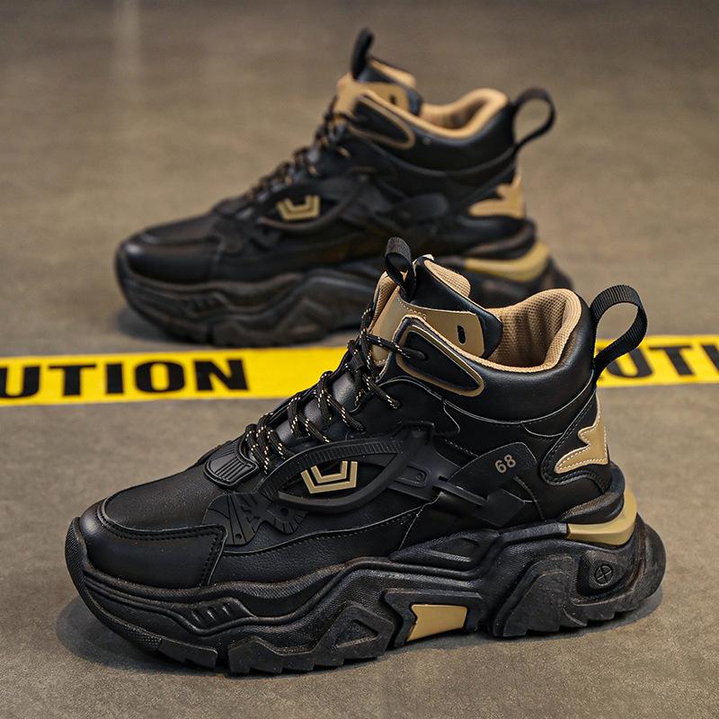 

Men s shoes 2024 autumn new trend versatile boys little white shoes leather waterproof high-top sports dad shoes 39 чёрный