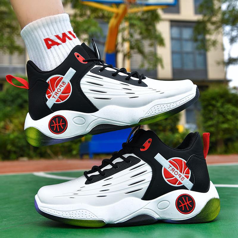 Utomhusskor för ungdomsbasket herrskor andningsbara trendiga tjocksulade herrskor mellanhöga snörskor halkfria sneakers herrskor