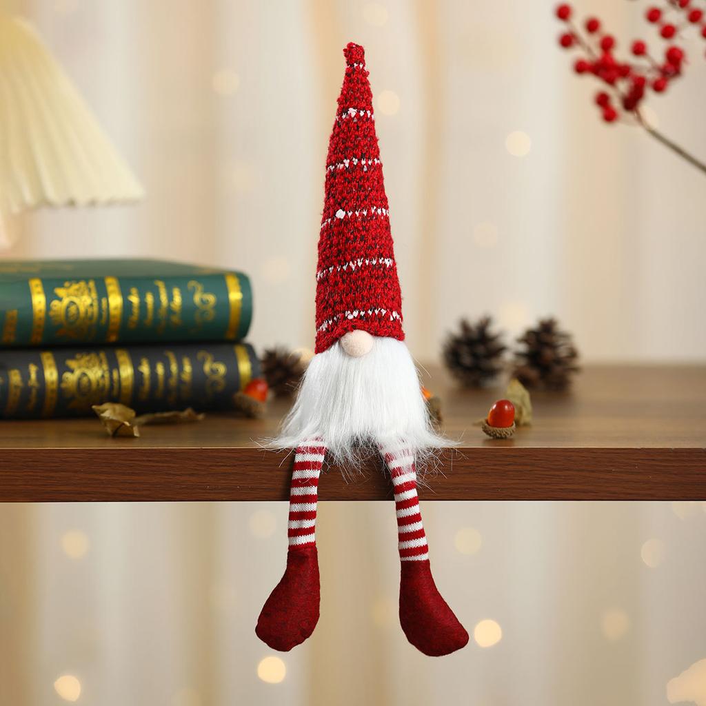 Christmas Sitting Figure Adornment Small Gift Striped Knitted Hat Rudolph Long Legs Doll Home Decor