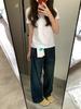 Summer New Light Blue Cotton T-shirt Women's Shoulder Simple Casual Thin Top Basic Versatile Short Sleeves
