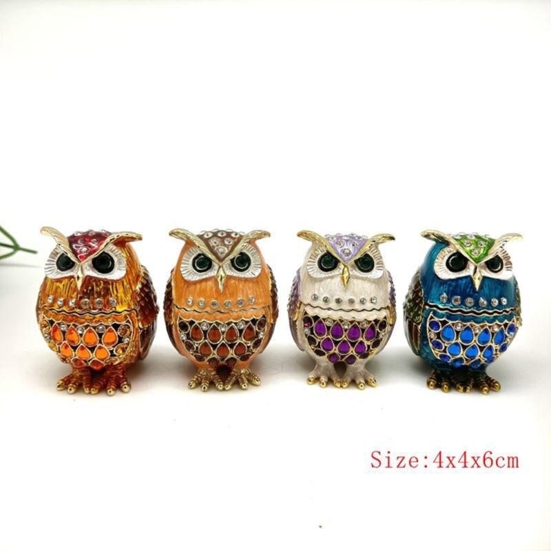 Elegant Owl Themed Jewelry Organizers With Diamonds Accent Secure Alloy Case for Rings Collections