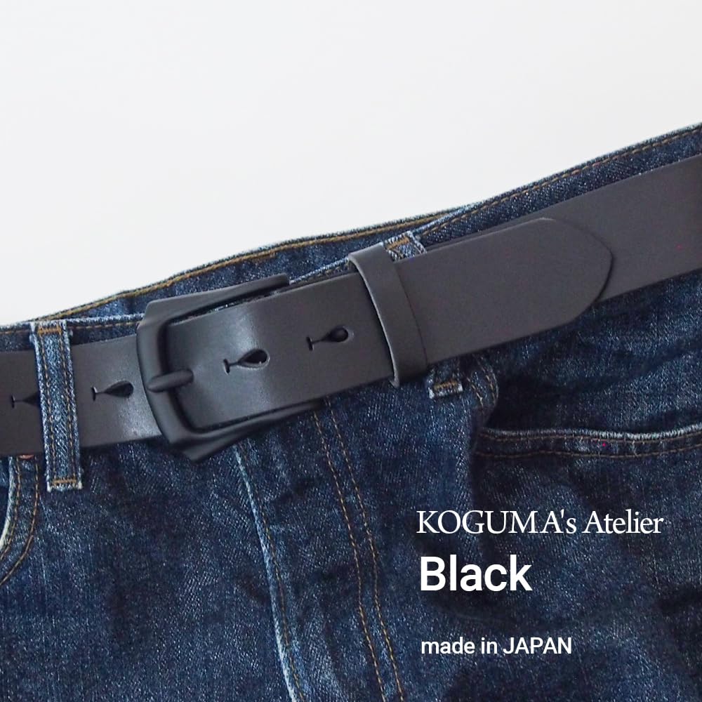 [KOGUMA BELT] Enjoy the Black of Your Belt - Tochigi Leather, Made in Japan, Vegetable-Tanned Leather, Black, Buckle, Men's & Women's, Cowhide