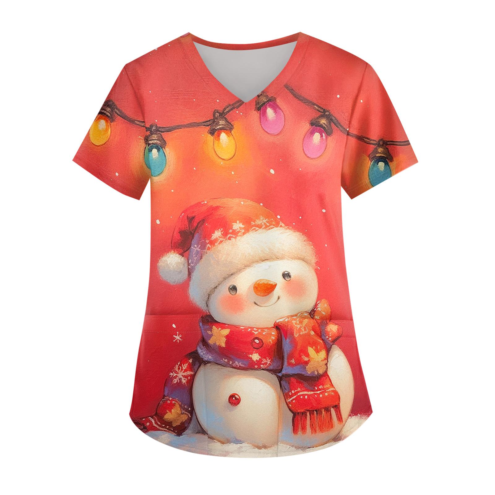 

Женская рождественская модная блуза с V-образным вырезом, карманом и коротким рукавом, униформа и топ для воспитателя XL арбуз красный