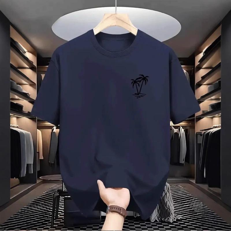 2025 New Round Neck Short-sleeved Tops Coconut Tree Print Short-sleeved T-shirt