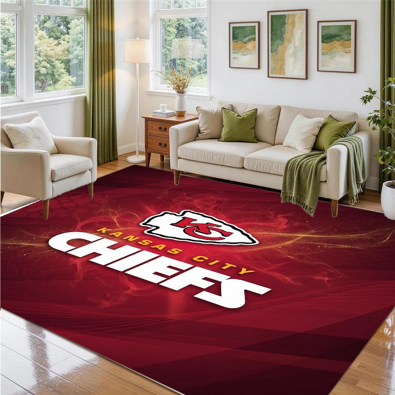 Kansas City Chiefs Design Crystal Velvet Rug Soft Decorative Mat for Bedroom Entrance