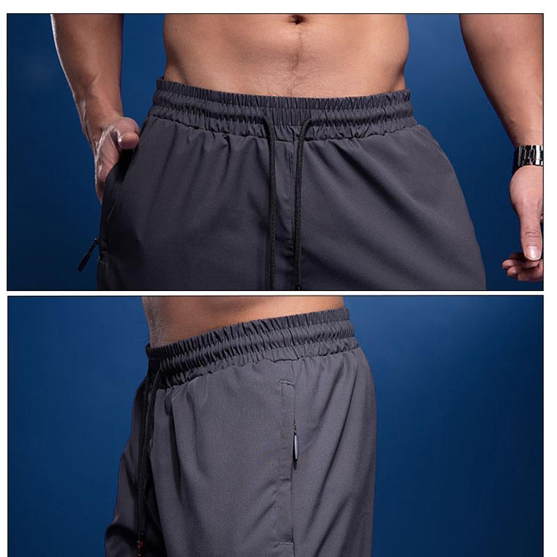 Men's Slim Casual Pants Summer Quick-drying Solid Color Running Sweatpants Zipper Pocket Trend Shackle Fitness Soccer Training Breathable