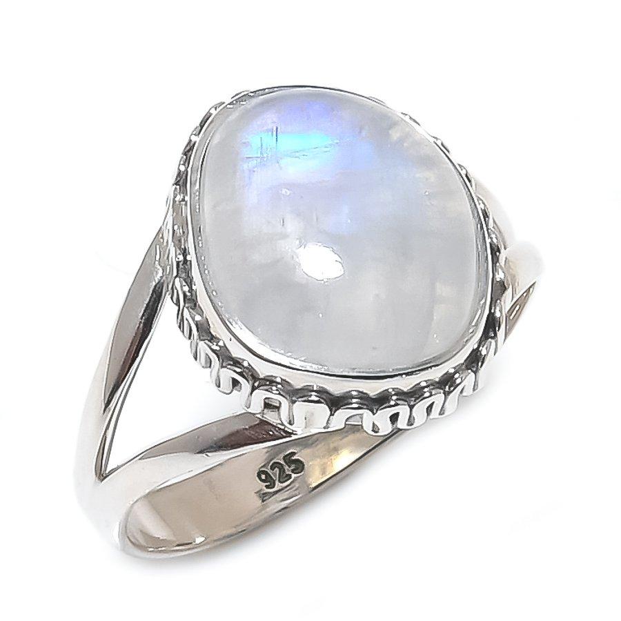 

Natural Rainbow Moonstone Gemstone 925 Solid Sterling Silver Gift Ring S.9 s7R30