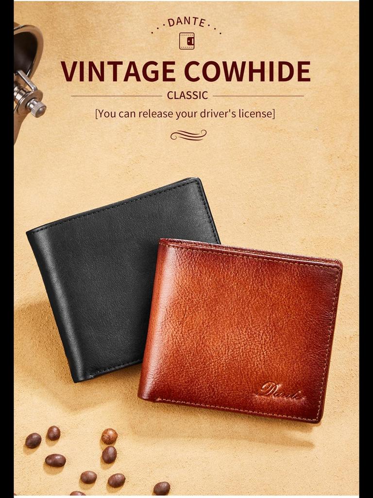 Популярний чоловічий шкіряний гаманець із складеним потрійним складенням із ретро-відтінком, першим шаром волової шкіри, захистом від крадіжки та розмагнічуванням.