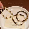 Vintage tiger's eye stone pearl beaded stacked bracelet niche bracelet bracelet bracelet jewelry