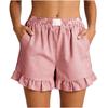 Pantaloncini estivi casual a righe da donna con elastico in vita, bordo arricciato e tasche laterali, vestibilità ampia, design leggero