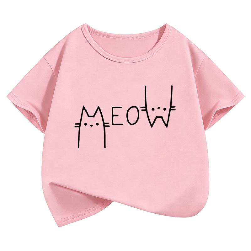 Meow Cat Graphic Kids Tshirts Summer Short Sleeve Tees Cartoon Animal Boys Girls Clothes Kawaii Kitten Tops Y2K Children Tshirt