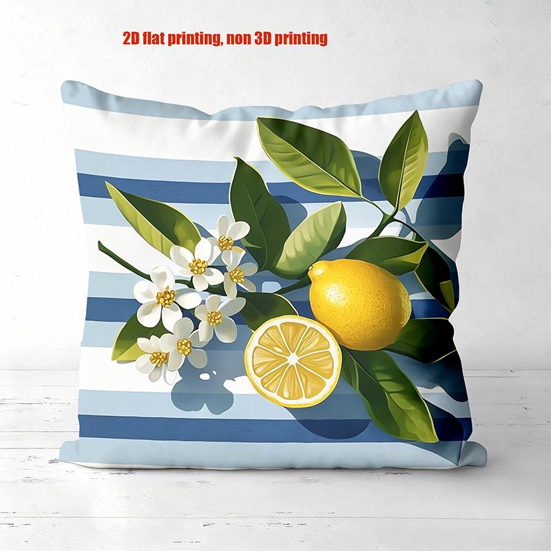 Kissen mit Zitronenzweig-Muster 2D Flachbedruckte Polyester-Kissenhülle, dekoratives Sofakissenbezug, Kopfkissen
