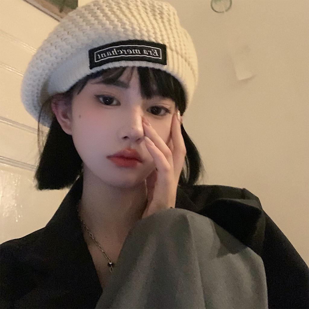 Warm Cozy And Cotton Beret For Women Trendy Knitted Hat White In