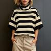 ZANZEA Women Turtleneck Loose Casual Half Sleeve Stripe Blouse