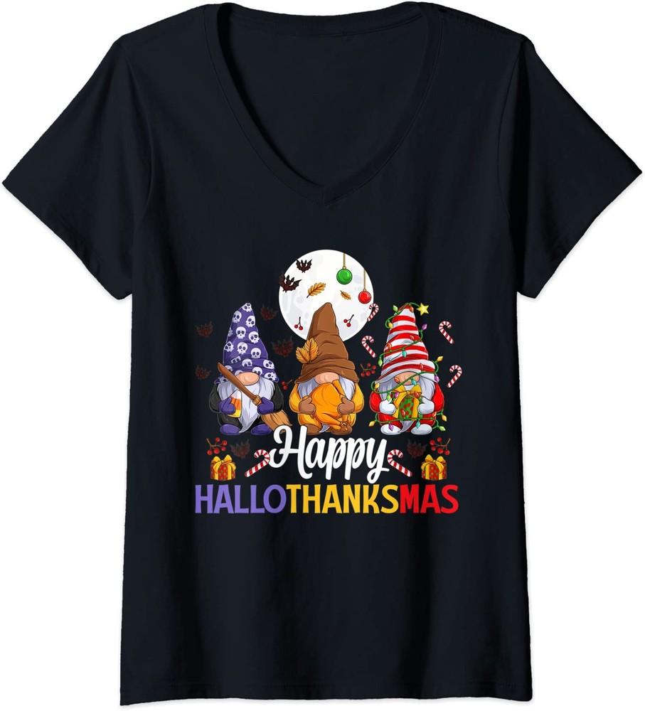 Thanksgiving Christmas Happy Hallothanksmas Gnomes Ladies  O-Neck Tshirt Unisex T-Shirt XXL