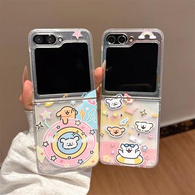 Koreanische Niedliche Welpen Handyhülle Für Samsung Z Flip 7 6 5 Hülle Klar Cartoon Harte Hüllen für Galaxy Z Flip5 Flip6 Flip7 Kawaii Funda