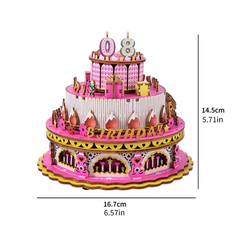 Wooden Mechanical Rotating Birthday Cake Music Box Craft Set Easy Assembly No Tool Required Musical Ornament Gifting