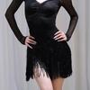 Damen Sommer Latin Dance Outfit: Spaghetti-Träger Pailletten Fransen Oberteil & Halber Rock