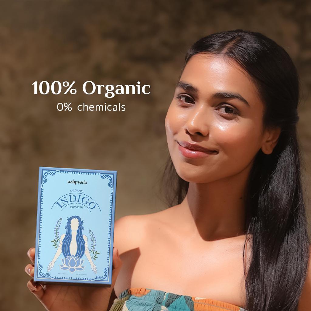 Ashpveda Color Orgánico para el Cabello Polvo Índigo Libre de Amoníaco y PPD Color de Cabello de Larga Duración para un Cuero Cabelludo Más Fuerte, Cabello Más Sedoso y Brillante | Libre de Químicos