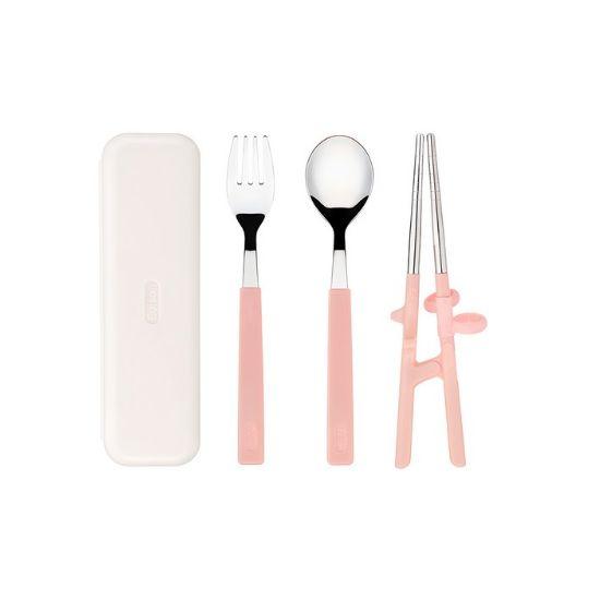Edison Step 2 Stainless Steel Chopsticks, Spoon & Fork Set PINK