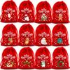 Christmas Drawstring Gift Bags - Festive Red Cloth Pouches for Candy, Cookies, Jewelry & Party Favors