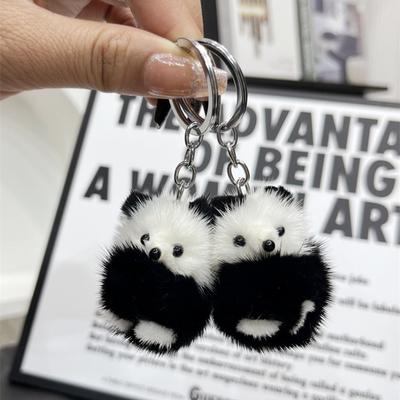 Small Bear Plush Doll Women Bag Ornaments Cute Imitation Mink Fur Panda Car Keychain Cute Mini Bear Car Key Chain Fashion Gift