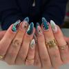 24Pcs Pink Glossy Almond French Press On Nails Y2K Metal Star Charm Sweet Cool Fake Nails