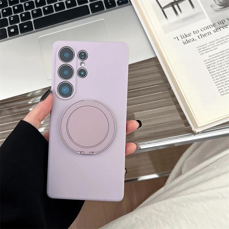 Fashion Liquid Silicone Case For Samsung Galaxy S25 Edge S24 S23 S22 S21 S20 Ultra FE A17/07 56/36/26/16 Magnetic Bracket Cover