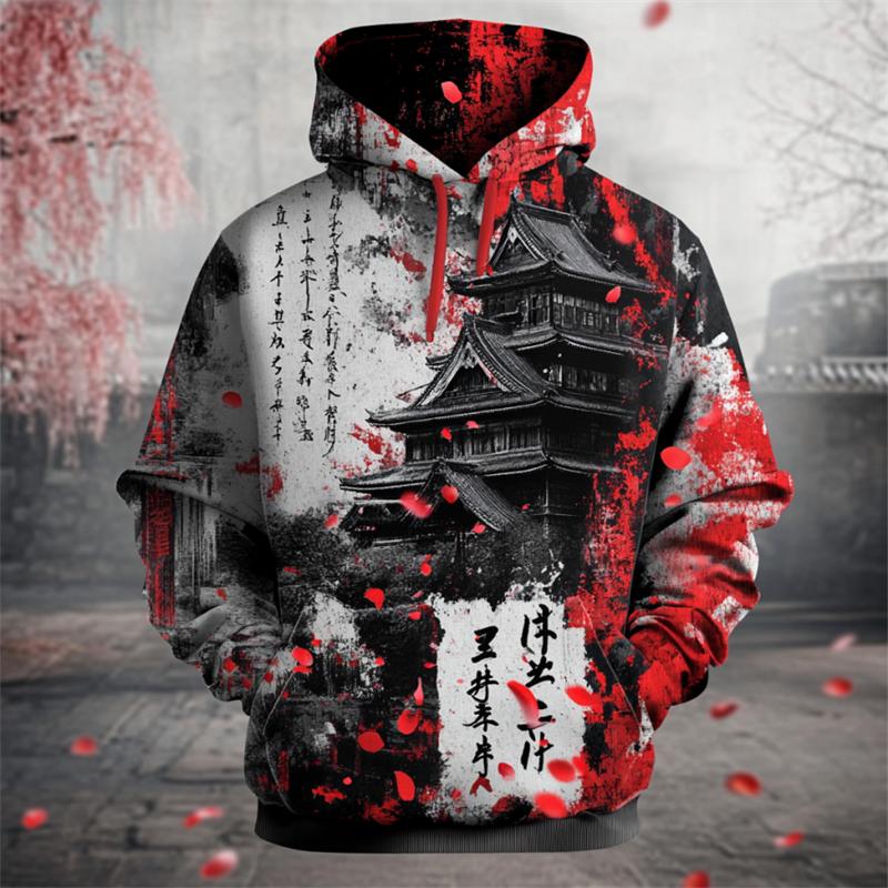 3D Japanese Samurai Print Hoodies For Men Street Hip Hop Harajuku Y2k Clothes Autumn and Winter Casual Sweatshirts Fashion Tops