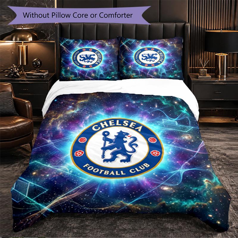 Chelsea FC Pattern 3 Pieces Bedding Set Soft Microfiber Duvet Cover with Pillow Cases for Bedroom